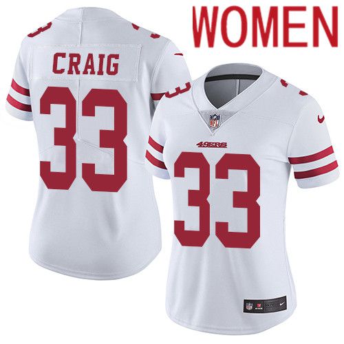 Women San Francisco 49ers 33 Roger Craig Nike White Vapor Limited NFL Jersey